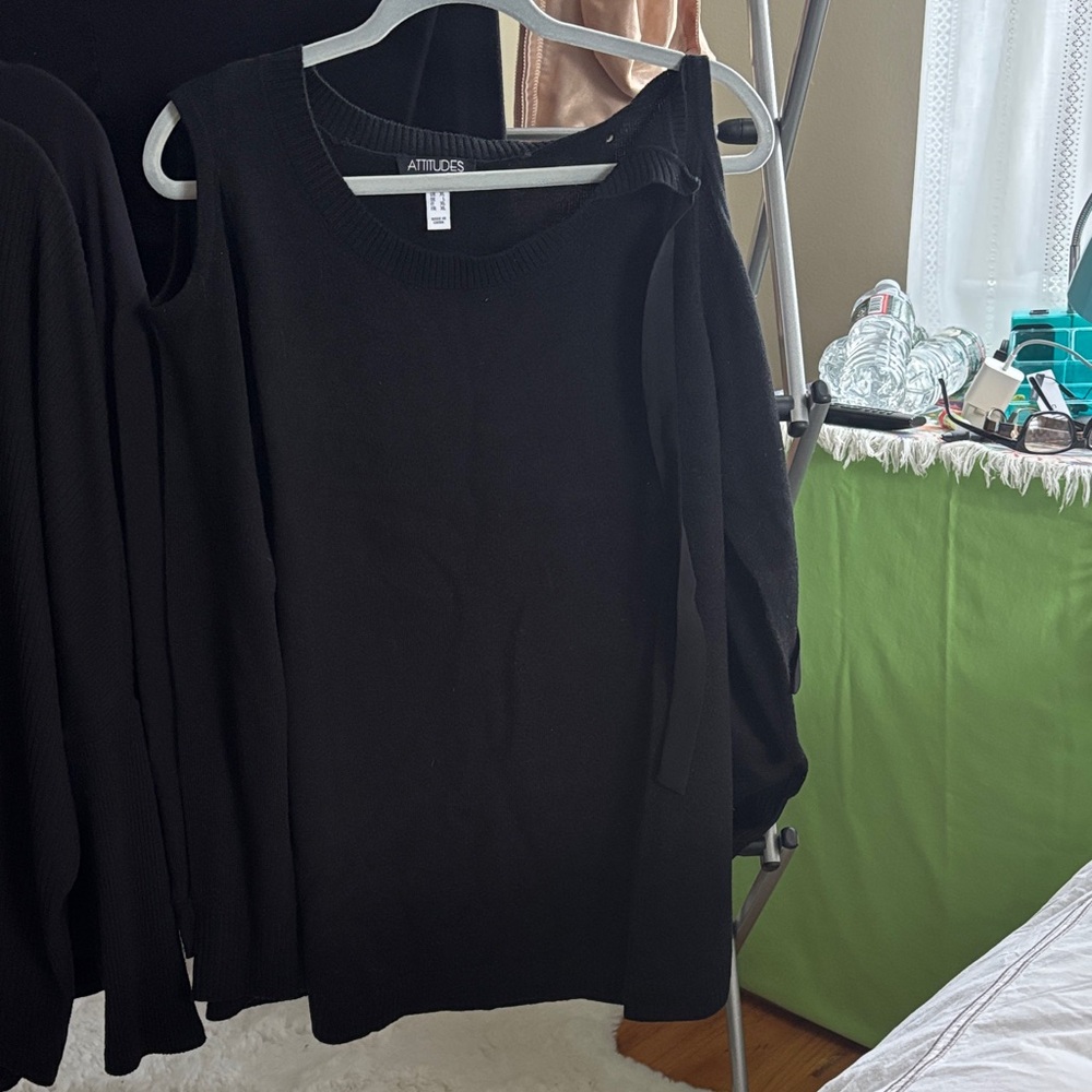 Attitudes by Renee Black Cold Shoulder Sweatshirt